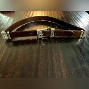 Vintage 1990s smooth brown leather Brighton jointed belt with silver metal